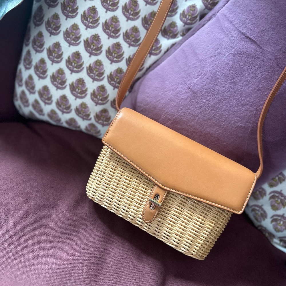 J. McLaughlin Rivington Rattan Straw & Leather Crossbody. Brand new!